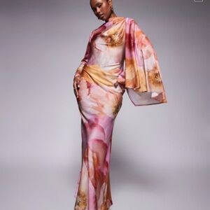 ASOS design draped satin bias cut maxi dress with scarf overlay detail